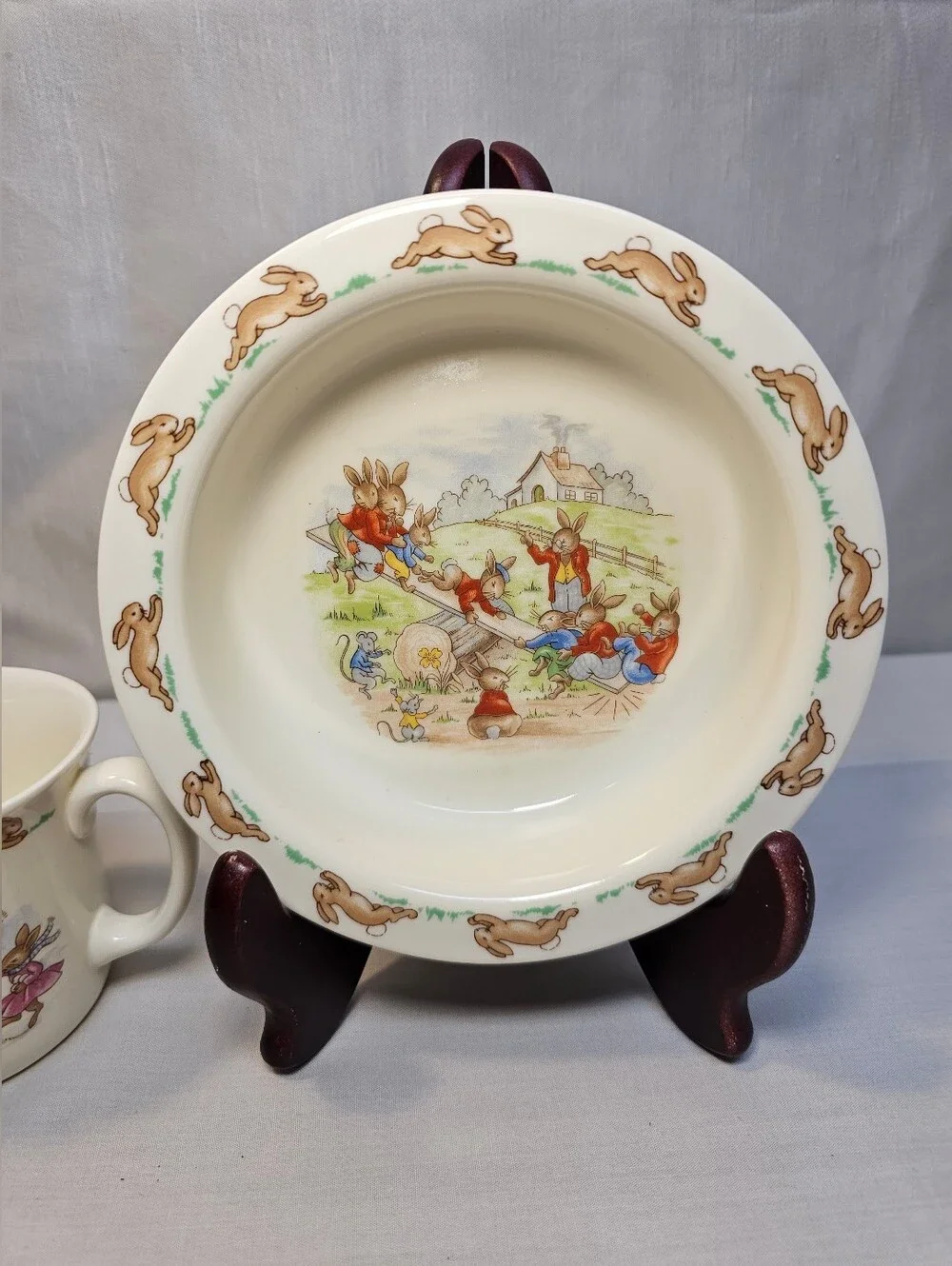 1936 Royal Doulton Children's Bunnykins Story Ceramic Plate and Mug Set